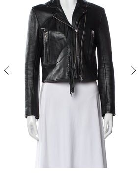 Sandro Leather Biker Jacket Fringe Black Size 2